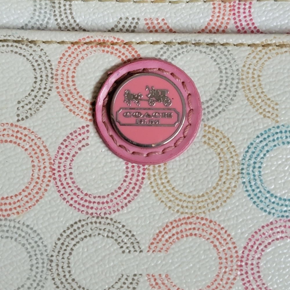 Coach Waverly Optic Art Coin Purse  multi-color signature C W/ Pink Leather Trim - Picture 15 of 15